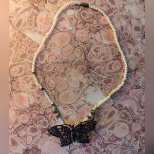 Boho Beaded Butterfly Pendant Necklace